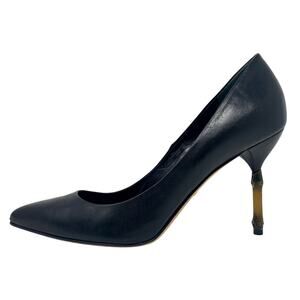 Gucci Kristen Bamboo Heel Black Leather Pointed Toe Pumps EU 39